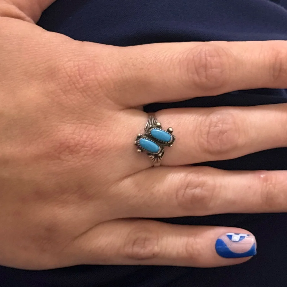 Vintage Bell‎ Company Sterling Silver Turquoise Double Stone Ring size 7 native